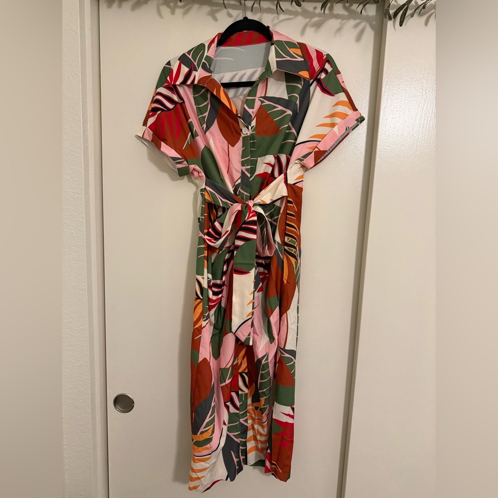 Tropical Print Button-Up Dress